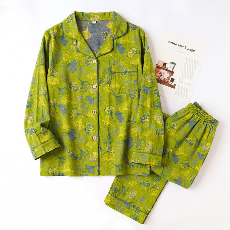 Naturinspiriertes Loungewear-Set aus Baumwolle mit Ginkgoblattmuster - image 2