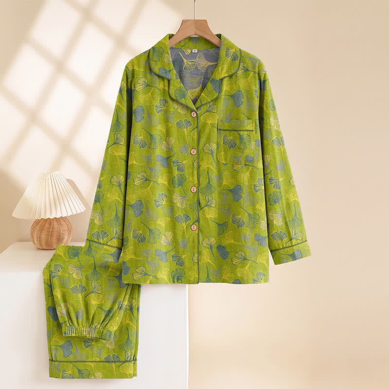 Naturinspiriertes Loungewear-Set aus Baumwolle mit Ginkgoblattmuster - image 1