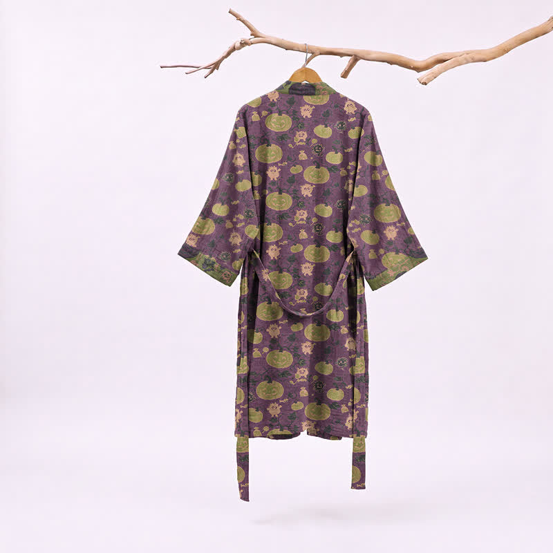 Halloween Kürbis Monster Baumwollkimono-Bademantel - image 1