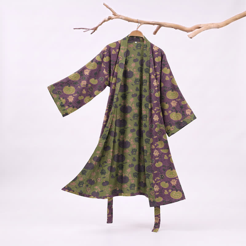 Halloween Kürbis Monster Baumwollkimono-Bademantel - Lila - XXL - image 0