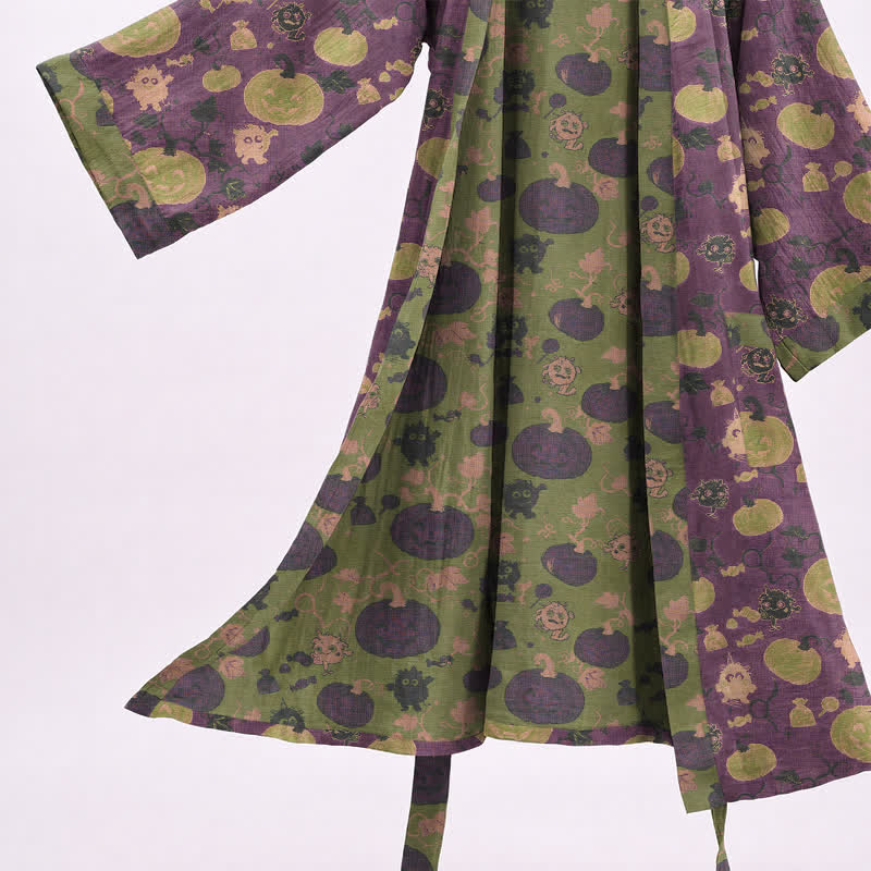 Halloween Kürbis Monster Baumwollkimono-Bademantel - image 3