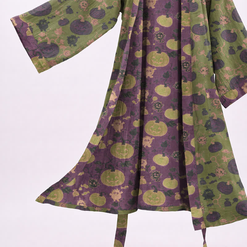 Halloween Kürbis Monster Baumwollkimono-Bademantel - image 8