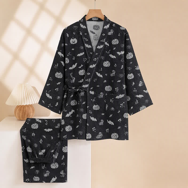 Halloween-Fledermaus-Kürbis-Baumwollkimono-Pyjama-Set - image 3