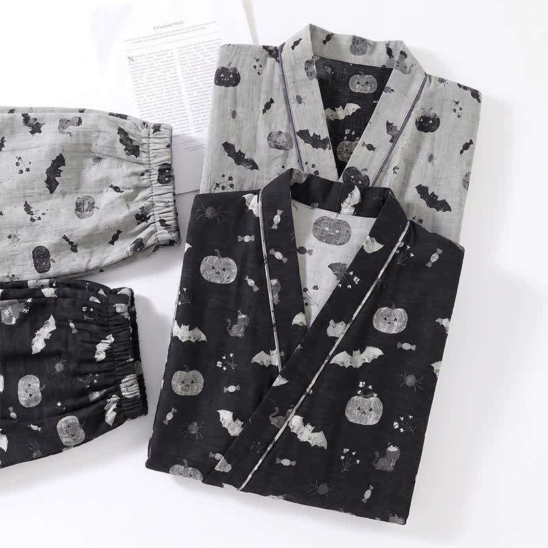 Halloween-Fledermaus-Kürbis-Baumwollkimono-Pyjama-Set - image 5