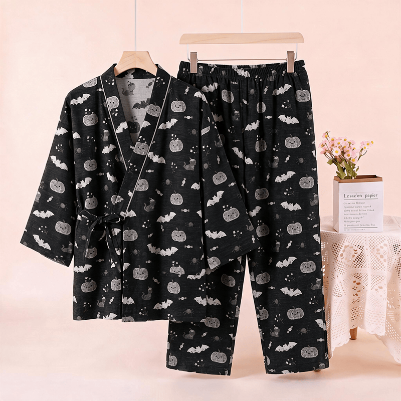 Halloween-Fledermaus-Kürbis-Baumwollkimono-Pyjama-Set - image 2