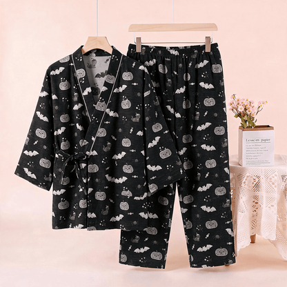 Halloween-Fledermaus-Kürbis-Baumwollkimono-Pyjama-Set - image 2