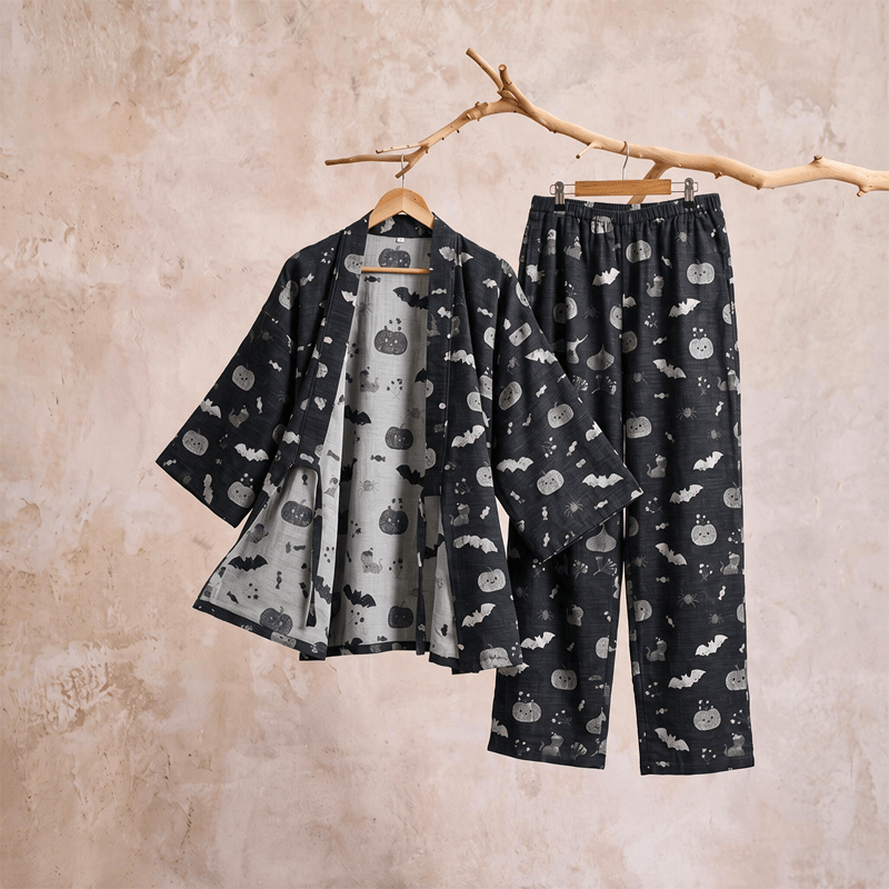 Halloween-Fledermaus-Kürbis-Baumwollkimono-Pyjama-Set - image 4
