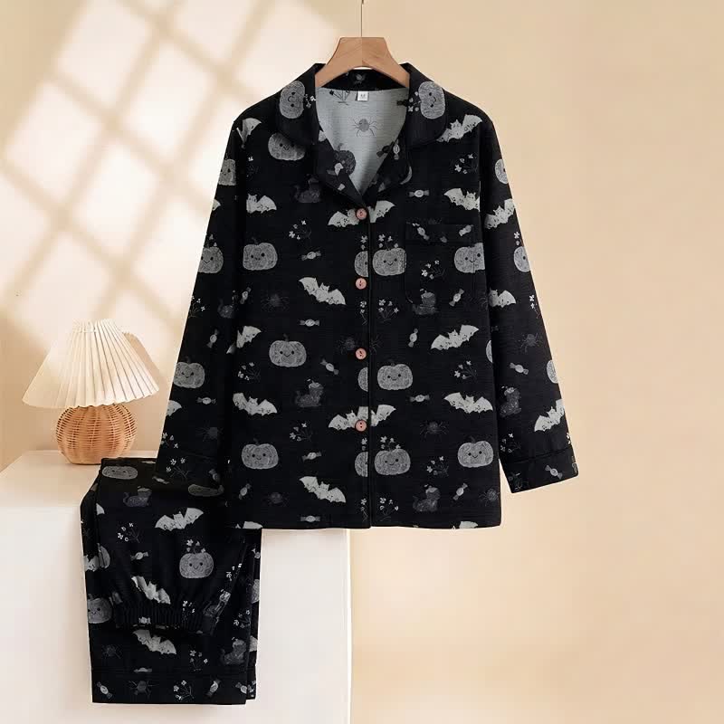 Halloween Kürbis Fledermaus Baumwollgaze Loungewear-Set - image 1