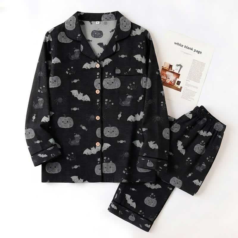 Halloween Kürbis Fledermaus Baumwollgaze Loungewear-Set - image 2