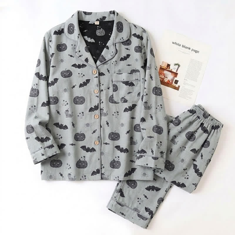 Halloween Kürbis Fledermaus Baumwollgaze Loungewear-Set - image 7