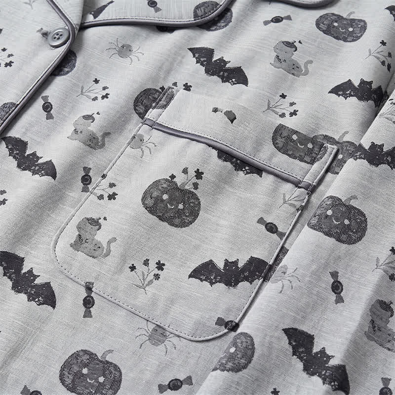 Halloween Kürbis Fledermaus Baumwollgaze Loungewear-Set - image 9