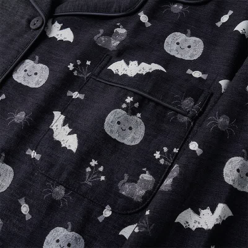 Halloween Kürbis Fledermaus Baumwollgaze Loungewear-Set - image 4