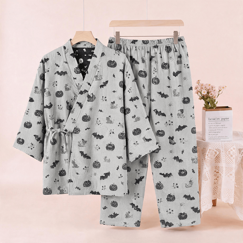 Halloween-Fledermaus-Kürbis-Baumwollkimono-Pyjama-Set - image 7
