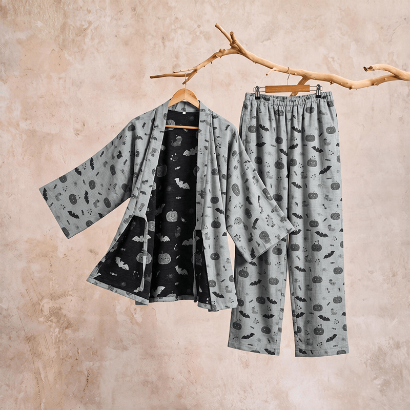 Halloween-Fledermaus-Kürbis-Baumwollkimono-Pyjama-Set - image 9