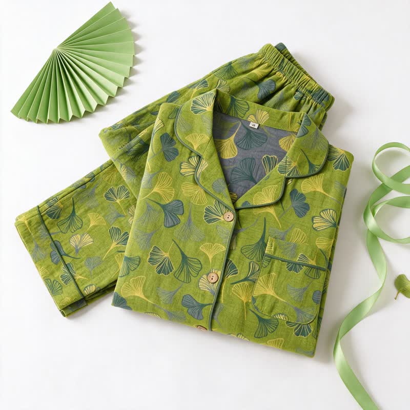 Naturinspiriertes Loungewear-Set aus Baumwolle mit Ginkgoblattmuster - image 3