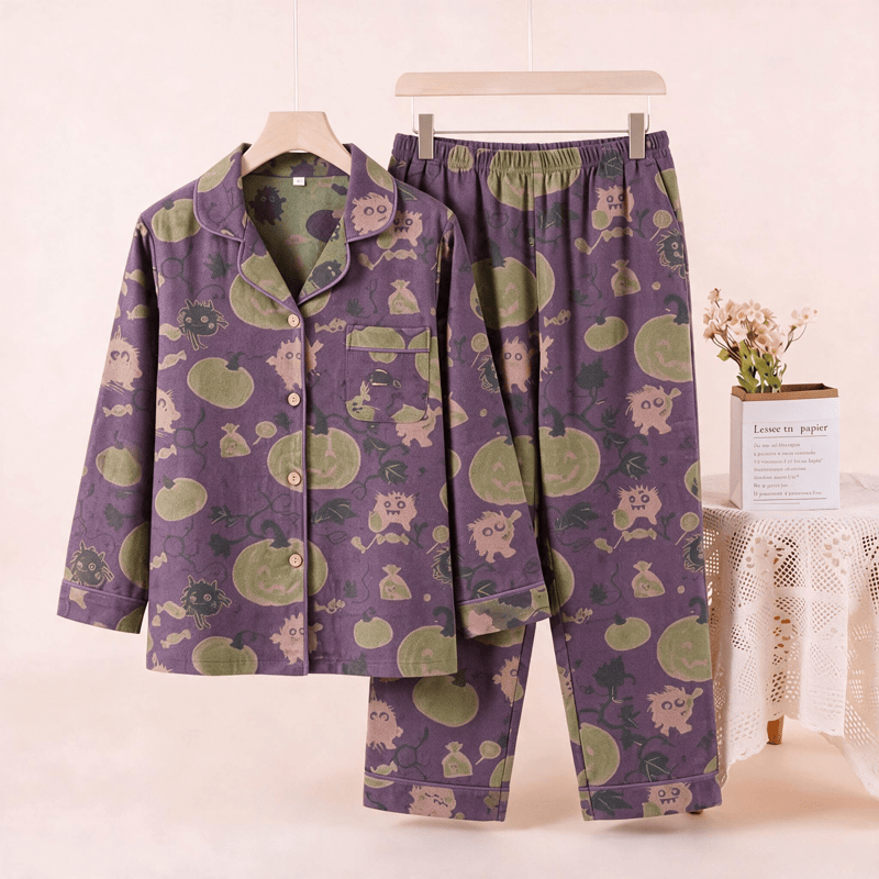 Verspieltes Halloween-Kürbis-Loungewear-Set - Lila - XL - image 0