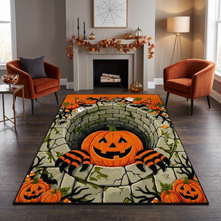 3D Halloween Kürbis Optische Täuschung Teppich - 95" x 119" - image 0