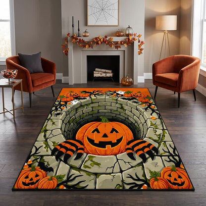 3D Halloween Kürbis Optische Täuschung Teppich - 95" x 119" - image 0