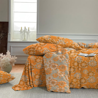 Vintage Sonnenblumen-Orange Baumwoll-Bettwäsche-Set - image 7