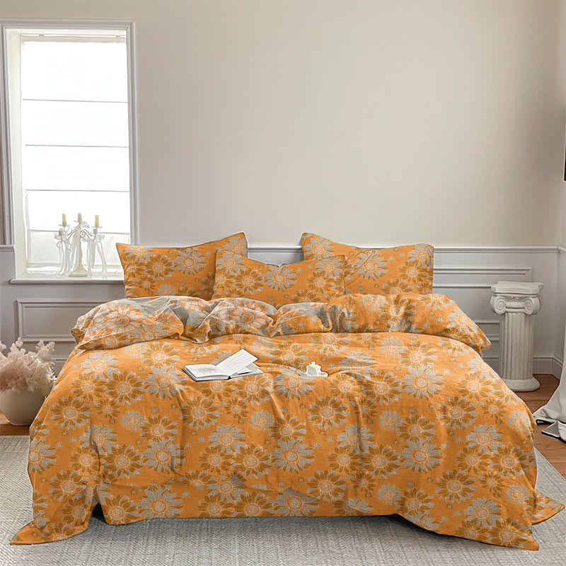 Vintage Sonnenblumen-Orange Baumwoll-Bettwäsche-Set - image 5