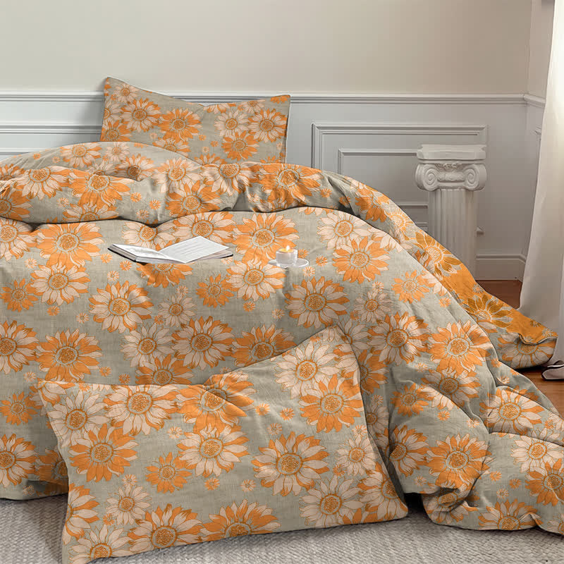 Vintage Sonnenblumen-Orange Baumwoll-Bettwäsche-Set - image 22