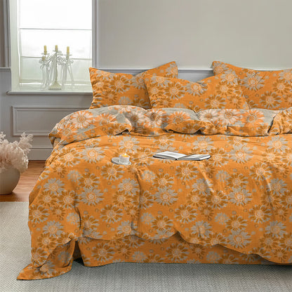 Vintage Sonnenblumen-Orange Baumwoll-Bettwäsche-Set - image 1