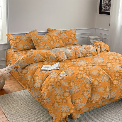 Vintage Sonnenblumen-Orange Baumwoll-Bettwäsche-Set - image 2