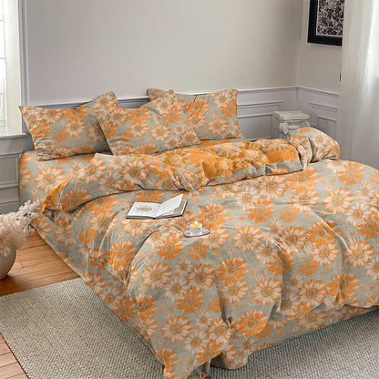 Vintage Sonnenblumen-Orange Baumwoll-Bettwäsche-Set - image 18