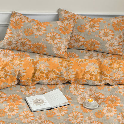 Vintage Sonnenblumen-Orange Baumwoll-Bettwäsche-Set - image 24