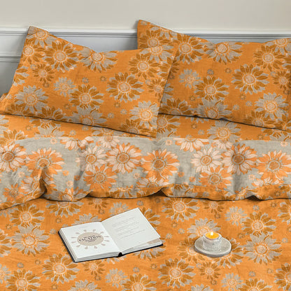Vintage Sonnenblumen-Orange Baumwoll-Bettwäsche-Set - image 8