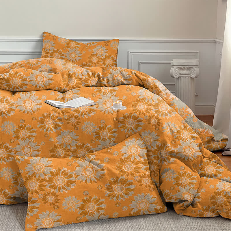 Vintage Sonnenblumen-Orange Baumwoll-Bettwäsche-Set - image 6