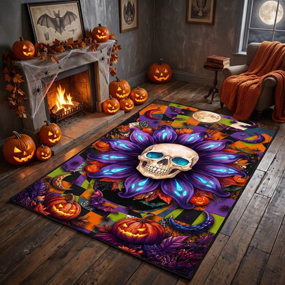 Halloween-Teppich mit gotischem Totenkopf-Mandala-Motiv, rutschfest - 95" x 119" - image 0