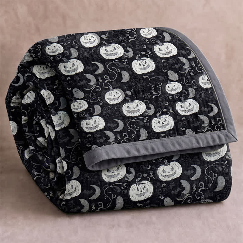 Wende-Baumwolldecke mit Halloween-Kürbis und -Geist - Schwarz - Decke - 98" x 94" - image 0