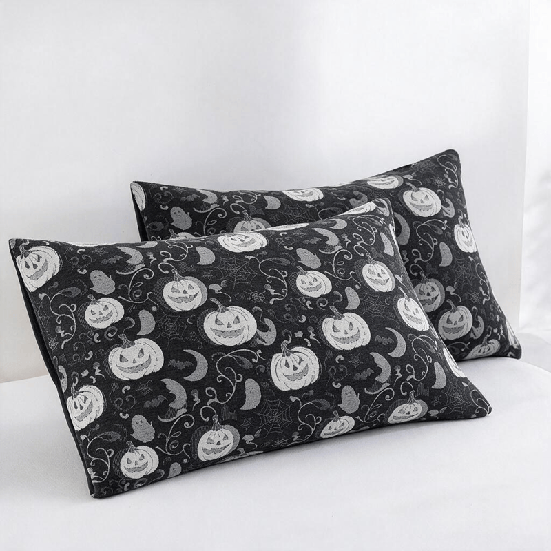 Wende-Baumwolldecke mit Halloween-Kürbis und -Geist - Schwarz - 2 Kissenbezüge - 51cm x 91cm - image 4