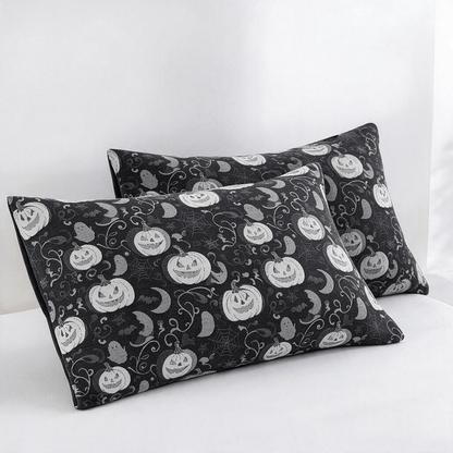 Wende-Baumwolldecke mit Halloween-Kürbis und -Geist - Schwarz - 2 Kissenbezüge - 51cm x 91cm - image 4