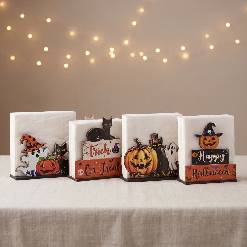 Gruseliger Serviettenhalter aus Holz für Halloween - Set mit 4 Mustern - 4 Stück - image 12