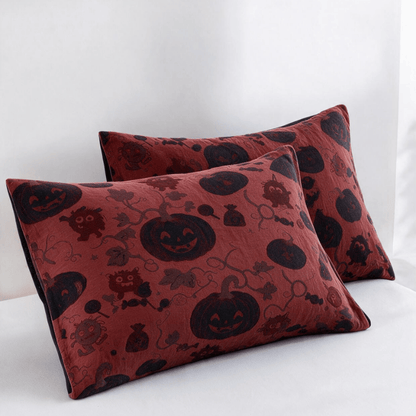 Wende-Baumwolldecke mit burgunderfarbenem Kürbis-Halloween-Motiv - Rot - 2 Kissenbezüge - 51cm x 91cm - image 4