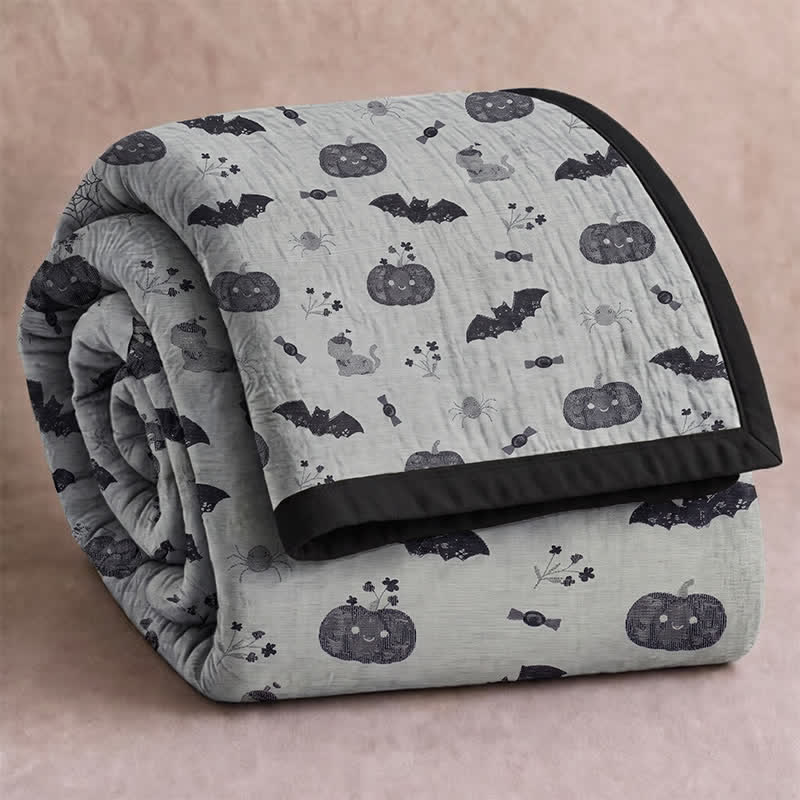 Niedliche Halloween-Kürbis-Fledermaus-Wendedecke aus Baumwolle - Grau - Decke - 98" x 94" - image 5