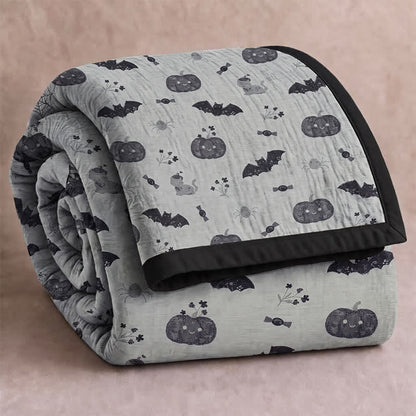 Niedliche Halloween-Kürbis-Fledermaus-Wendedecke aus Baumwolle - Grau - Decke - 98" x 94" - image 5