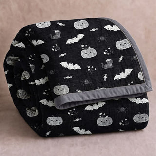 Niedliche Halloween-Kürbis-Fledermaus-Wendedecke aus Baumwolle - Schwarz - Decke - 92" x 104" - image 0