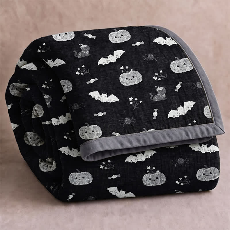 Niedliche Halloween-Kürbis-Fledermaus-Wendedecke aus Baumwolle - Schwarz - Decke - 98" x 94" - image 0