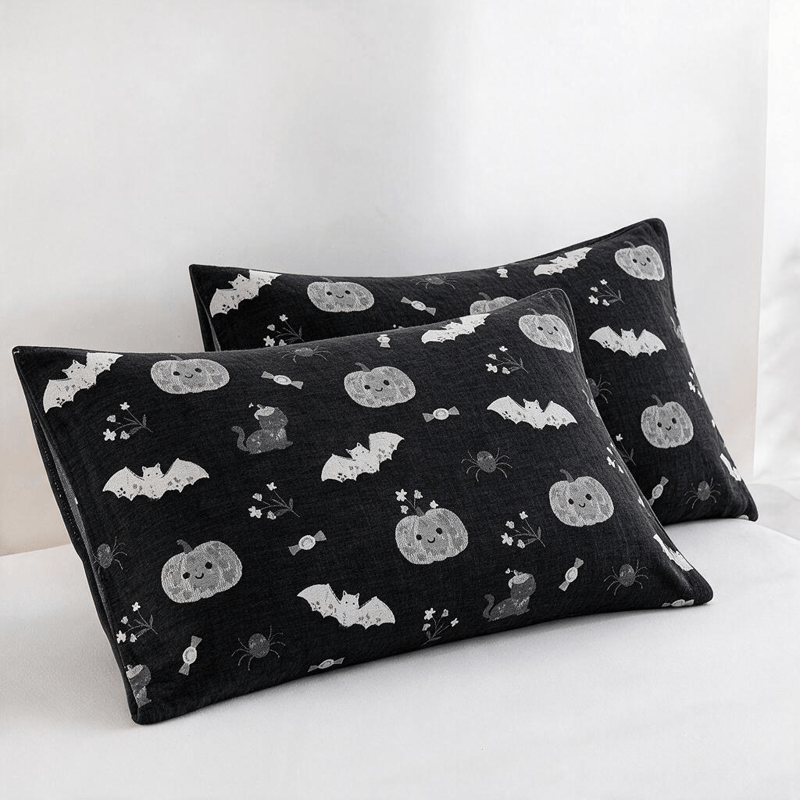 Niedliche Halloween-Kürbis-Fledermaus-Wendedecke aus Baumwolle - Schwarz - 2 Kissenbezüge - 51cm x 91cm - image 4