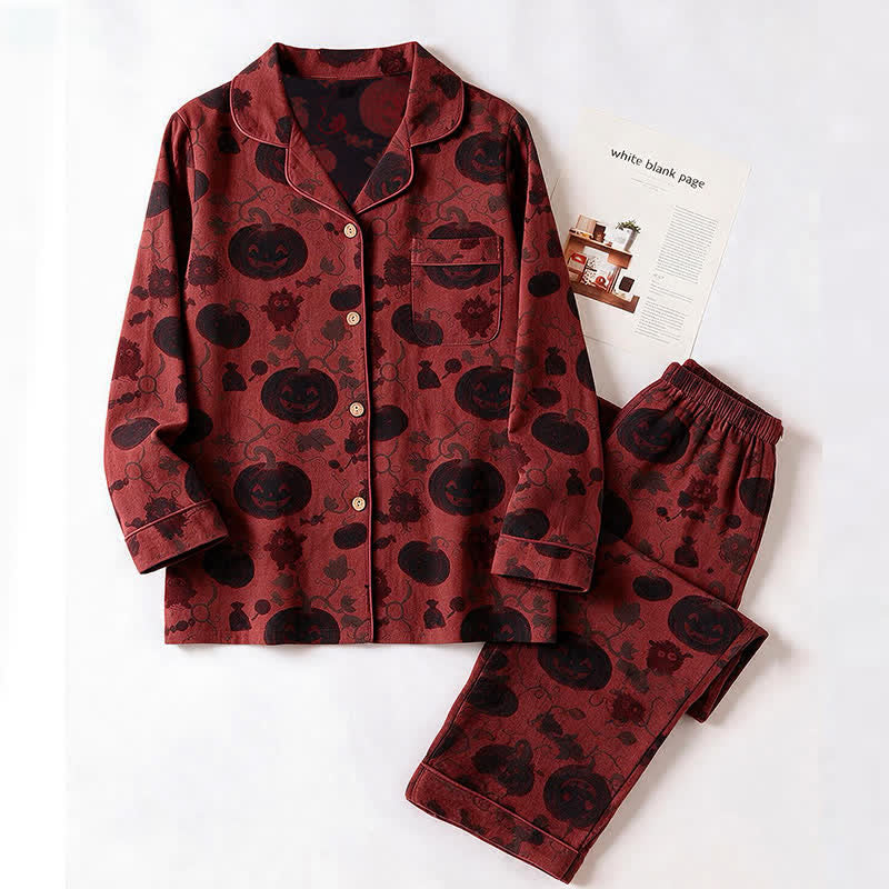 Rotes Kürbismonster-Baumwoll-Loungewear-Set - image 2