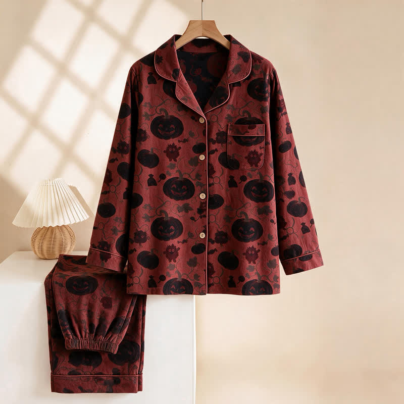 Rotes Kürbismonster-Baumwoll-Loungewear-Set - image 1