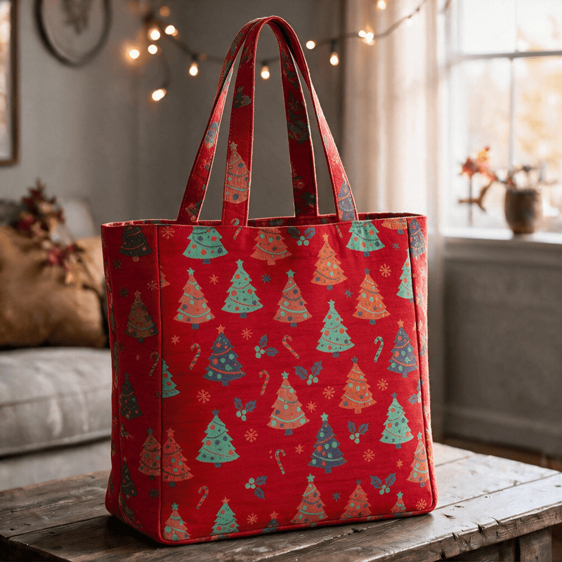 Weihnachtsbaum-Baumwolltasche Schultertasche - Rot - 14,2 Zoll (B) × 15,4 Zoll (H) × 4,1 Zoll (T) - image 0