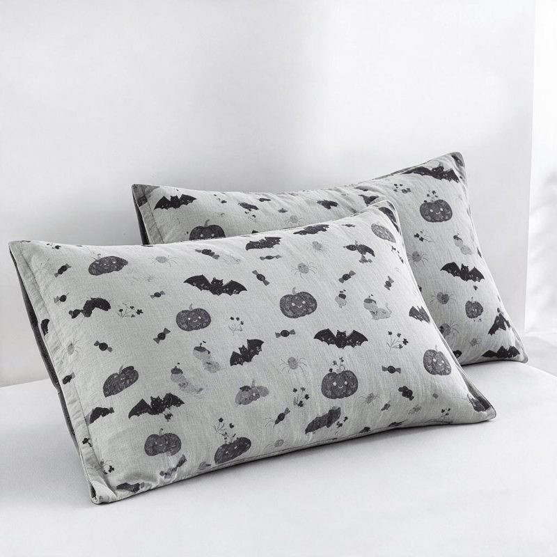 Niedliche Halloween-Kürbis-Fledermaus-Wendedecke aus Baumwolle - Grau - 2 Kissenbezüge - 51cm x 91cm - image 9