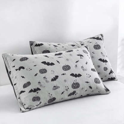 Niedliche Halloween-Kürbis-Fledermaus-Wendedecke aus Baumwolle - Grau - 2 Kissenbezüge - 51cm x 91cm - image 9