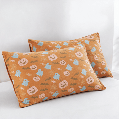 Wendbare Halloween-Kürbis-Geister-Baumwolldecke - Orange & Gelb - 2 Kissenbezüge - 51cm x 91cm - image 5