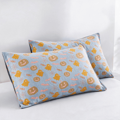 Wendbare Halloween-Kürbis-Geister-Baumwolldecke - Blau & Orange - 2 Kissenbezüge - 51cm x 91cm - image 11