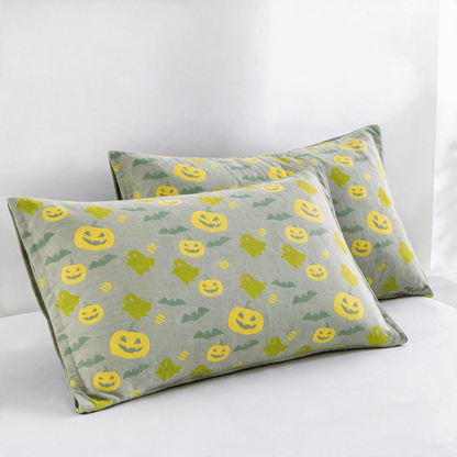 Wendbare Halloween-Kürbis-Geister-Baumwolldecke - Grau & Grün - 2 Kissenbezüge - 51cm x 91cm - image 35